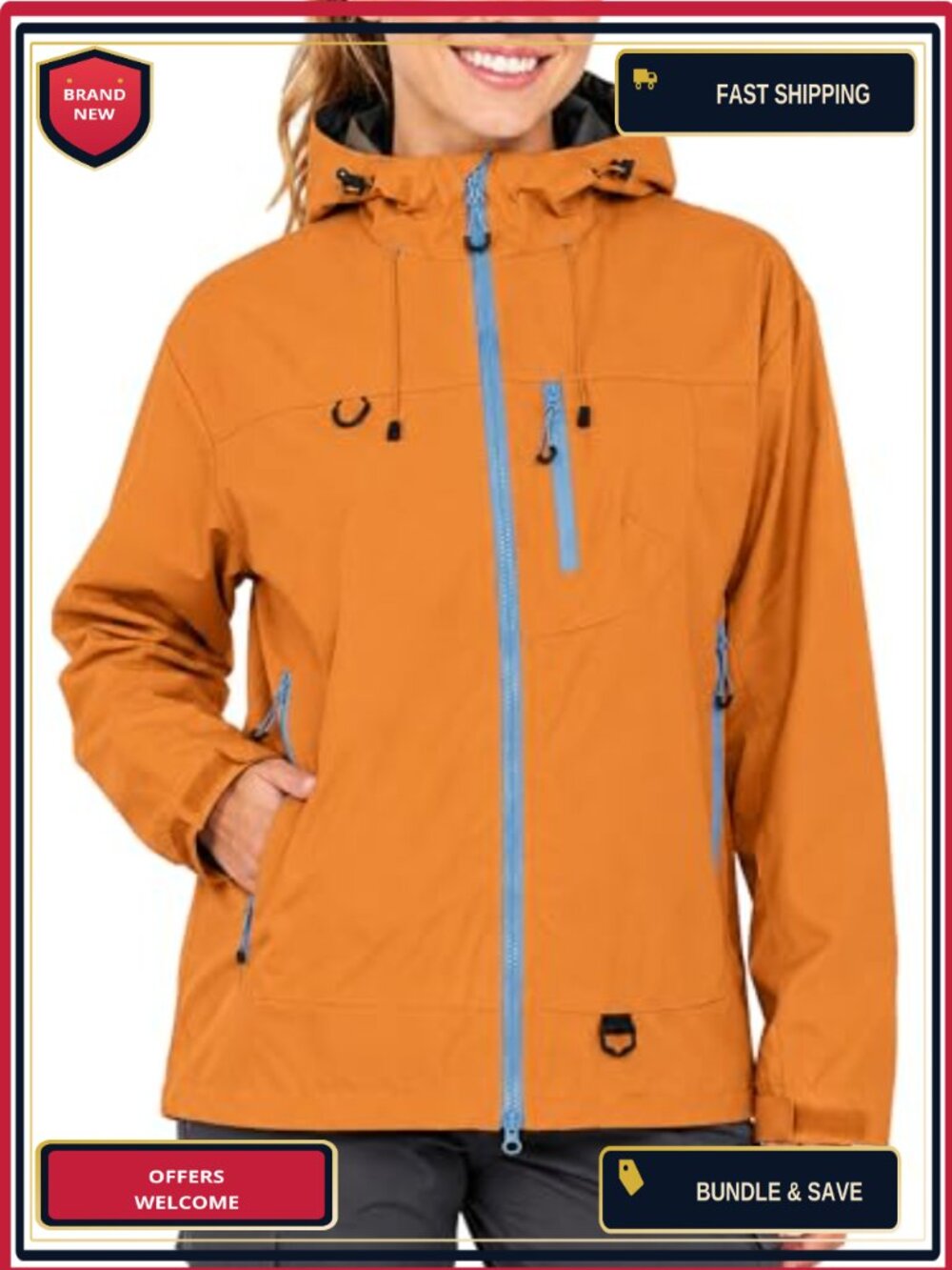 Women's Hooded Windbreaker Jacket 100% Polyester Zip Outdoor Hiking